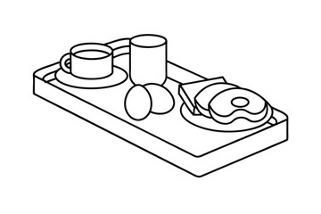Simple line drawing breakfast tray coffee eggs toast