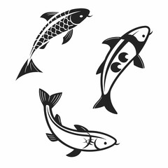 Three stylized koi fish swimming in different directions