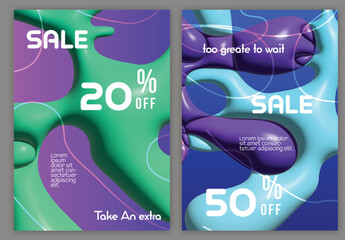 Flyer A4 Layout with Inflated Wavy Bright Shapes