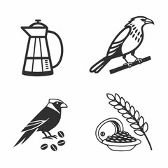 Coffee maker birds coffee beans wheat grain breakfast