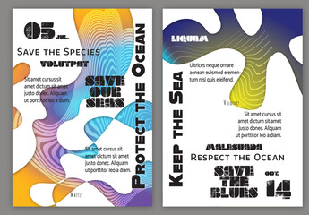 Flyer A4 Ocean Wavy Abstract Shape Whte Background