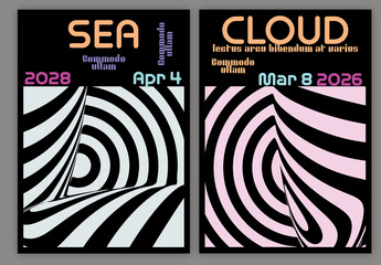 Flyer A4 Striped Abstract Futuristic Shape Bright Colored With Black
