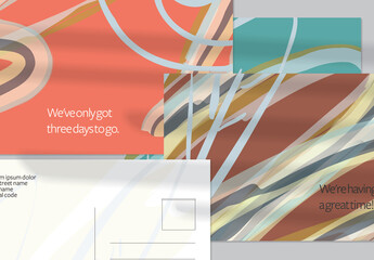 Postcard Layout with Hand Drawn Abstract Brush Strokes and Floral Elements