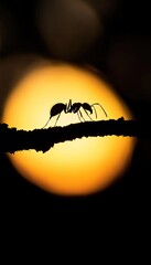 Silhouette ant on branch at sunset (1)