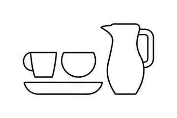 Simple line drawing of coffee cups and pitcher
