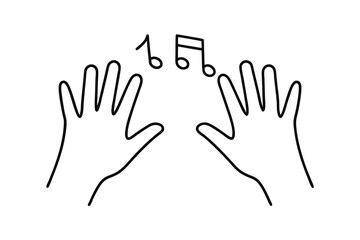 Two hands forming a shape with musical notes line drawing