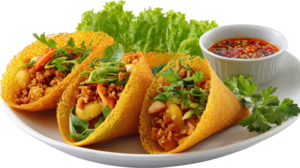 Delicious tacos filled with fresh ingredients and vibrant flavors. transparent background