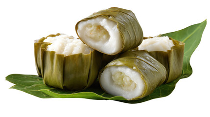Delicious traditional rice wrapped in bamboo leaves. transparent background