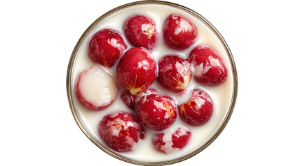 Delicious yogurt with fresh red strawberries in a bowl. transparent background