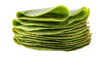 Stack of vibrant green pancakes, perfect for a healthy breakfast. transparent background