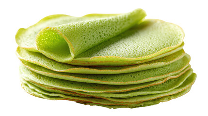 Stack of vibrant green pancakes, fresh and deliciously appealing. transparent background
