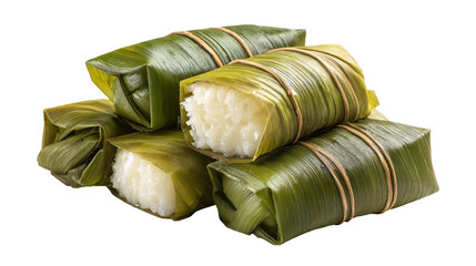 Traditional wrapped rice dumplings in bamboo leaves. transparent background