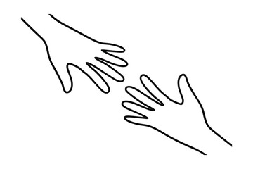 Two hands reaching out line drawing minimalist art