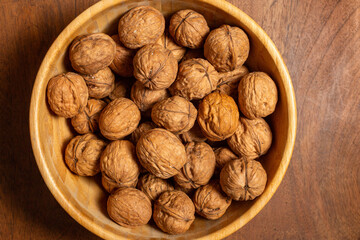 Close-up detail of walnuts picked from the walnut tree
