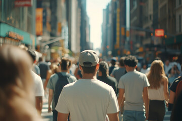 Fototapeta premium Crowd of people walking down a city street
