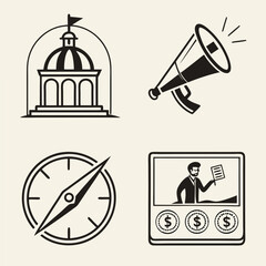 Professional vector icons set government compass megaphone finance