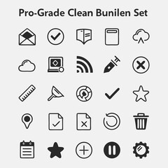 Pro grade clean bunilen icon set  black white ui ux design elements