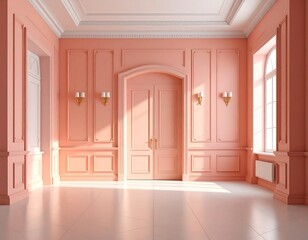 Elegant peach room with sunlight