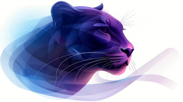 Elegant Panther Illustration Pattern in Shades of Purple and Blue on White