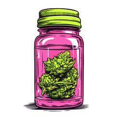 Colorful Vintage Jar with Cannabis Plant