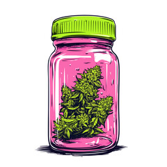 Colorful Vintage Jar with Cannabis Plant