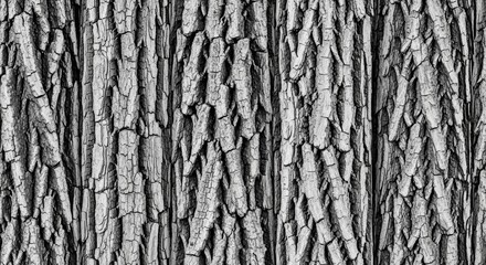 Obraz premium Close-up of tree bark, revealing detailed textures and patterns, emphasizing the natural beauty and age of the wood in a striking black and white presentation
