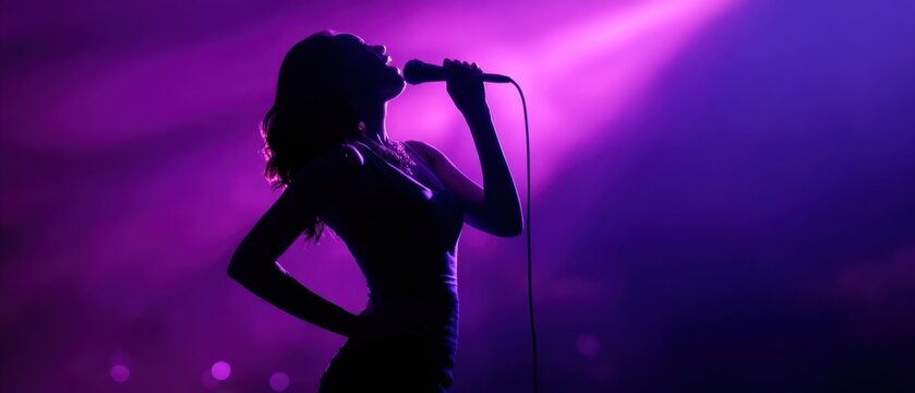 The singer captivates the audience with a stunning performance under purple lights.