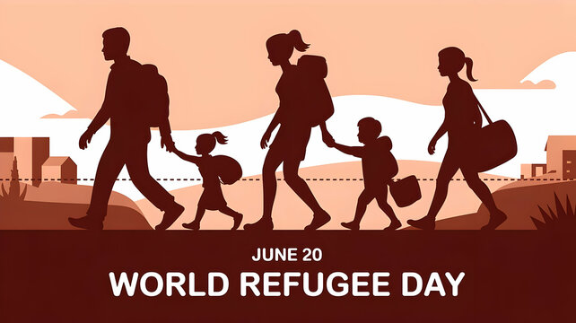 Silhouette family walking with bags for world refugee day observed on june twentieth illustration - Powered by Adobe