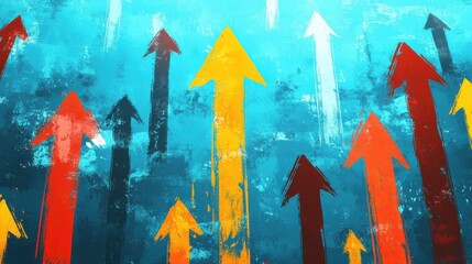 Dynamic upward momentum bold acrylic paintingstyle digital illustration with stylish arrows on a gradated blue background