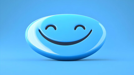 Smiling 3D Blue Emoticon on Light Blue Background