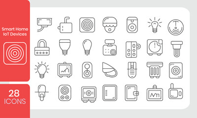 Smart Home  IoT Devices line icon set. devices, digital,smart appliances, smart, router, remote control, position, hub, detector and more. Outline vector icon in linear style. Series of pictograms.