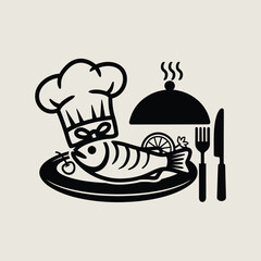 vector icons cooking food chef hat include a pizza slice, a sushi roll, spaghetti and meatballs, a curry bowl burger , fish 
