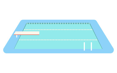 Swimming pool vector illustration. Empty rectangular pool with diving board, lane dividers, ladder isolated on white background. Sport leisure activity for wellness, aqua fitness in flat style