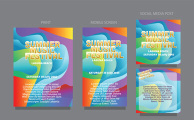 fluid design template multiple platform for print, mobile screen and social media post vector illustration.Gradient Summer Motion. Abstract Clean Design for Mobile Screens