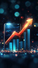 Fototapeta premium Smartphone with rising graph, digital display, glowing