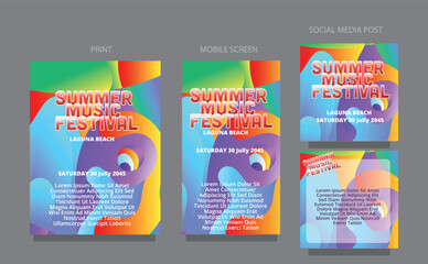 fluid design template multiple platform for print, mobile screen and social media post vector illustration. Wavy Gradient Art. Abstract Summer Music Template Design