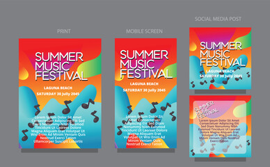 Abstract Energy Flow.  Vibrant Wave Design for Summer and Music. fluid design template multiple platform for print, mobile screen and social media post vector illustration