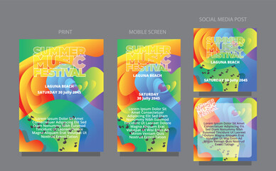 Vibrant Liquid Motion.  Abstract Summer Waves. fluid design template multiple platform for print, mobile screen and social media post vector illustration