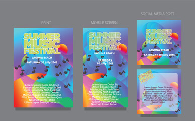 Modern Music Flow. Abstract Vibrant Design for Promotions. fluid design template multiple platform for print, mobile screen and social media post vector illustration