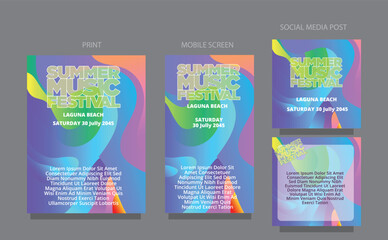 Fluid Party Wave. Bright Summer Background for summer music festival publications. fluid design template multiple platform for print, mobile screen and social media post vector illustration