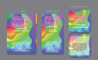 Abstract Summer Rhythm. Colorful Fluid Design multiple platform publications. fluid design template multiple platform for print, mobile screen and social media post vector illustration