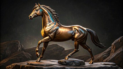 Majestic Bronze Horse Sculpture Art Rock Background Elegant Equine Figurine