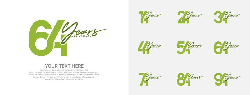 Anniversary logo set vector design, green color for celebration event