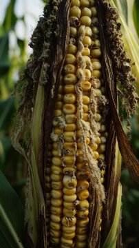 Corn affected by mold growing in agricultural field