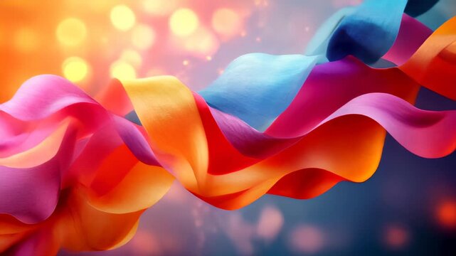 Brightly colored ribbons are being held together by a string