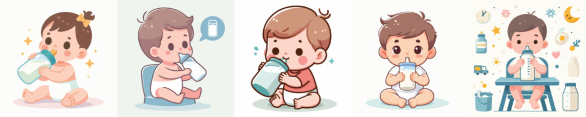 Vector of a baby drinking milk