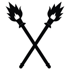 Crossed Flaming Torches Illustration Silhouette of Burning Torches Forming an X Shape