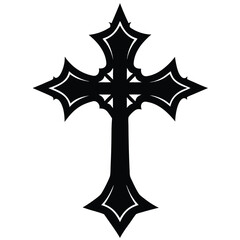 Intricate Black Christian Cross Design Isolated on White Background, Symbolic Art