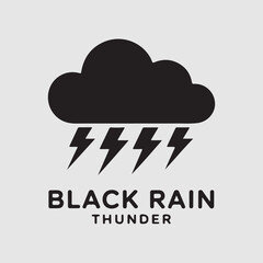 A minimalist flat logo illustration depicting a black silhouette of a raincloud with jagged lightning bolts emanating downwards.