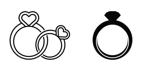 Vector black wedding rings icon. Wedding rings silhouette black isolated white background.
